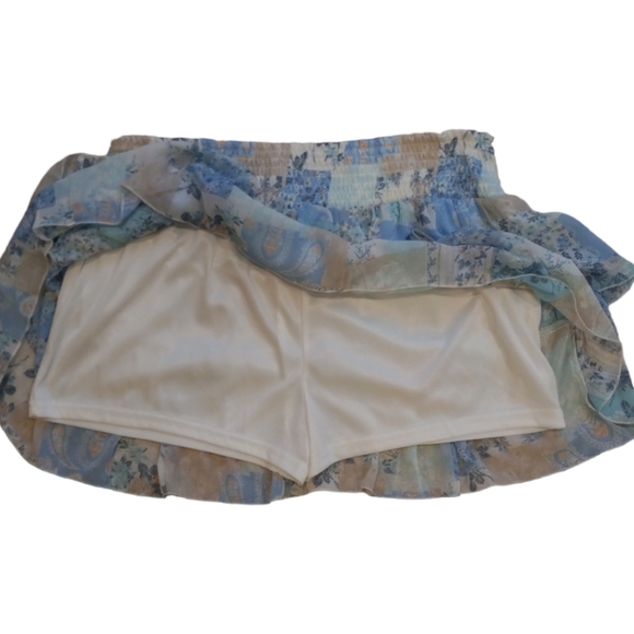 Tiered Smocked Western Ruffle SKORT Skirt Blue Floral Comfy Summer Beach Boho - Picture 11 of 14